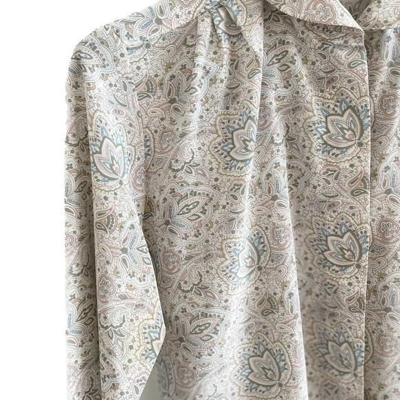 Vintage pastel paisley floral Peter Pan rounded collar button down blouse size S - Picture 2 of 8